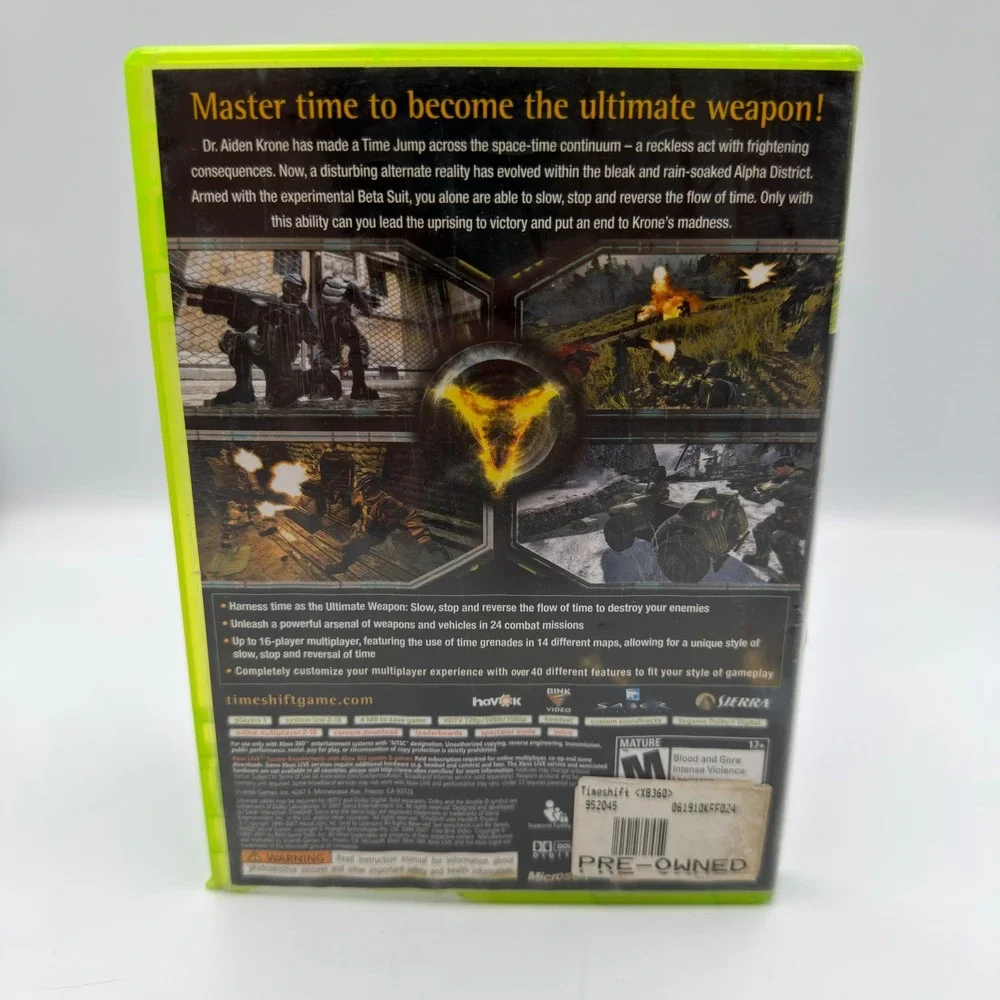 TimeShift Xbox 360 Sierra 2007 First Person Shooter FPS Video Game CIB